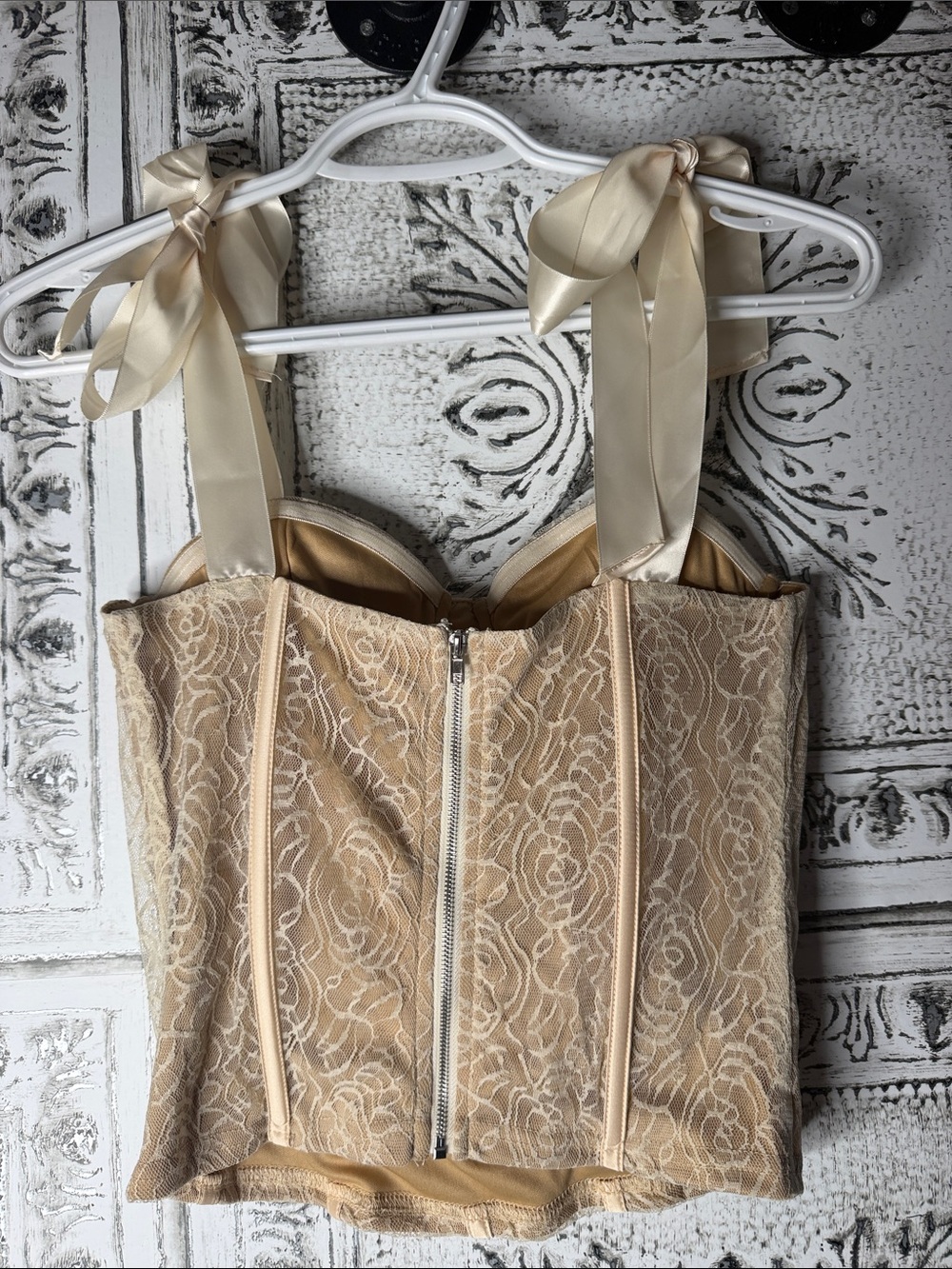 Pretty Garbage Lace Bustier Corset Top in Champagne - Picture 3 of 5